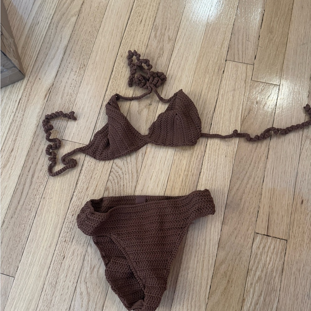Skims Brown Crochet Bikini Set